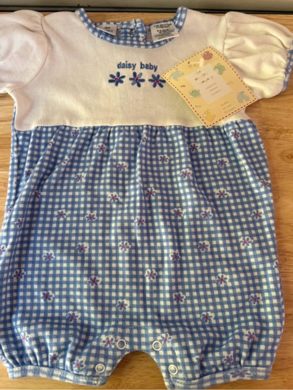 Vintage Blue and White Gingham Baby One-Piece - Vintage